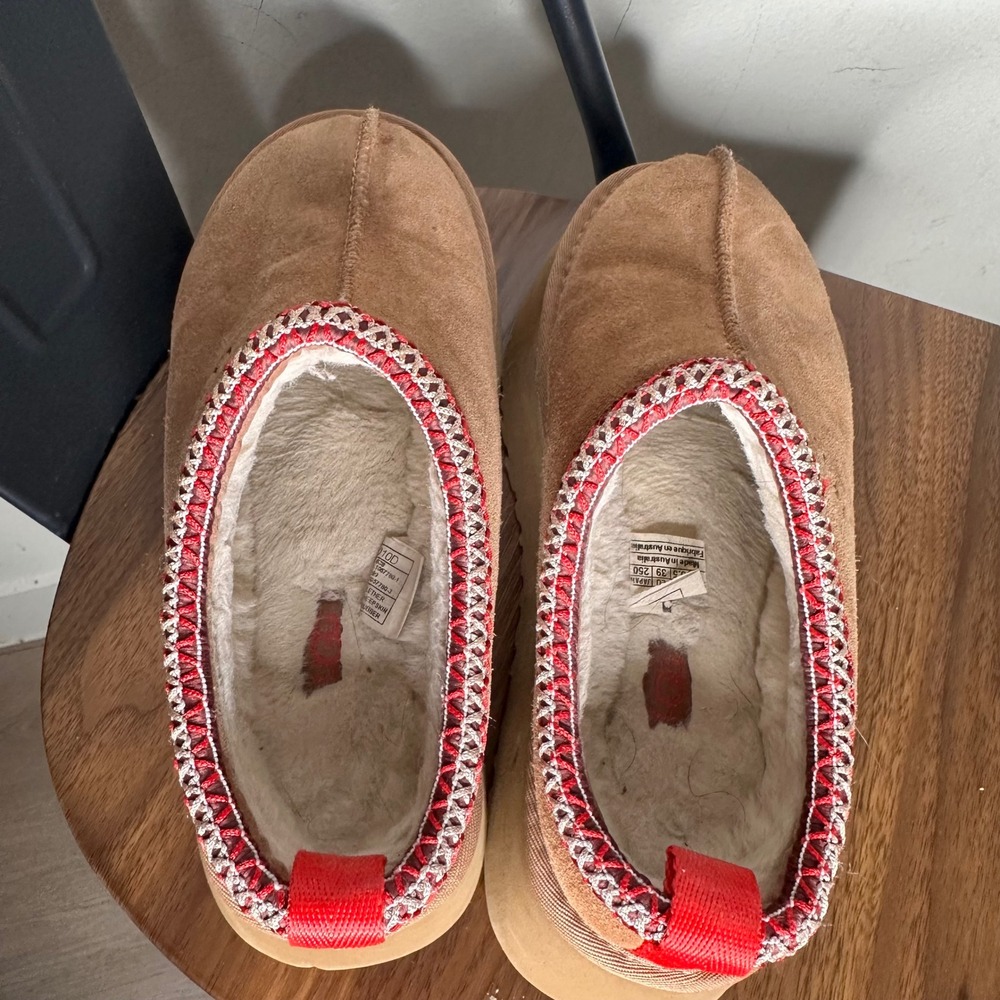 UGG Tazz Chestnut Suede Platform Slippers Red Tasman Braid 1122553 Womens 8 - Picture 6 of 8